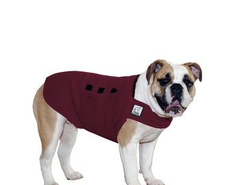 ENGLISH BULLDOG Tummy Warmer, Fleece Dog Coat, Dog Sweater, Dog Clothing, Fleece Dog Vest, Large Dog Sweater, Large Dog Coat, Maroon