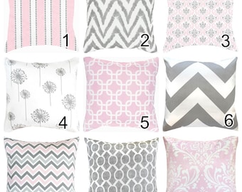 Pink Grey White Geometric Throw Pillow Toss Pillow Lumbar Euro Sham Cushion Cover 18"x18" Custom Size-Kids Pillow Nursery Pillow