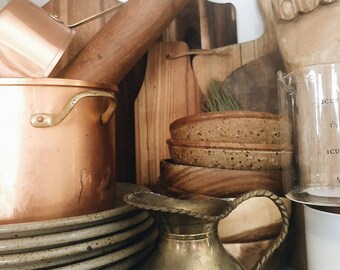 Vintage Solid Brass Pitcher / French Country Brass Kitchen Decor / Farmhouse Kitchen Decor / Brass Flower Vase / Brass Watering Can