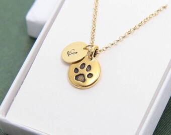 Paw Necklace, Paw Print Necklace, Personalized Necklace, Initial Necklace, Animal Lover Gift, Dog Lover Necklace, Cat Lover Gift, Paw Charm