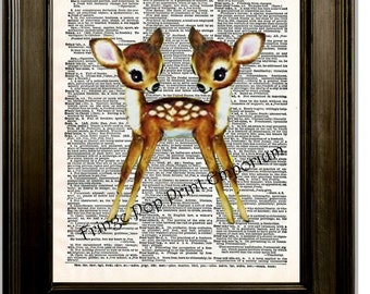 Siamese Twins Deer Art Print 8 x 10 Dictionary Page - Conjoined Twins Deer - Kawaii - Sideshow Circus - Kitsch
