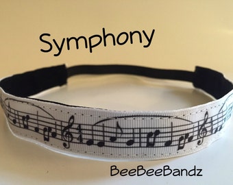 No-Slip Headband Musical Notes Handmade Activewear Hair Bands Accessories, BeeBeeBandz Headbands