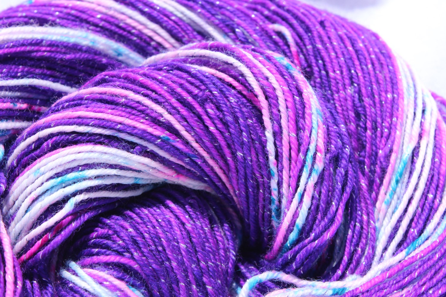 RTS Hand Dyed Yarn purple blue pink speckled yarn sparkle