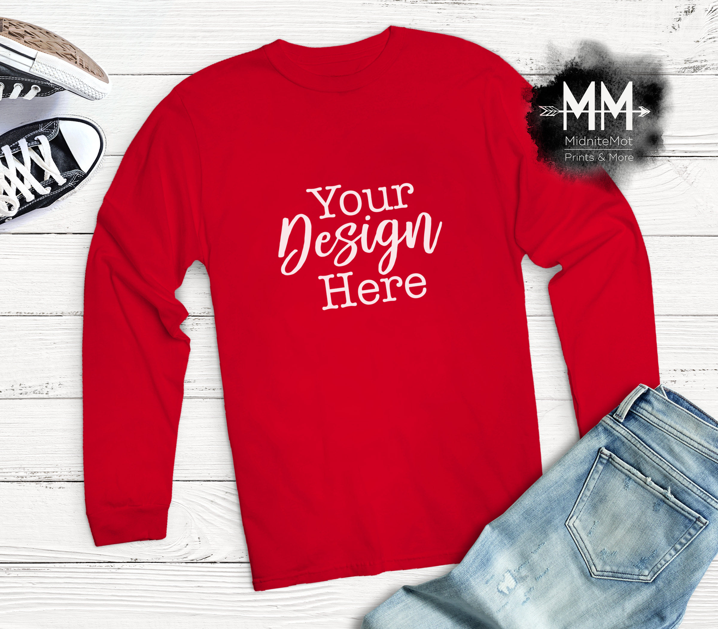  Red T Shirt Mockup  Red  Shirt  Flat Lay Display Long Sleeve