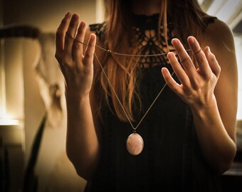 Solid Perfume Locket Necklace with Natural Stone lid: Rose Quartz, all natural solid perfume, vintage perfume compact