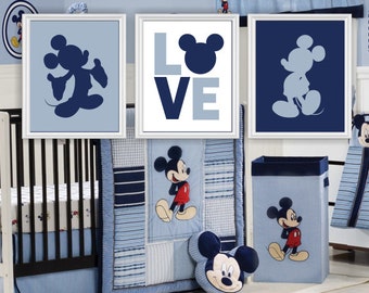 INSTANT DOWNLOAD Mickey Mouse Silhouette, Love, Disney Wall Art, Mickey Mouse Baby Boy Room Playroom Decor Art Set of 3, 8x10