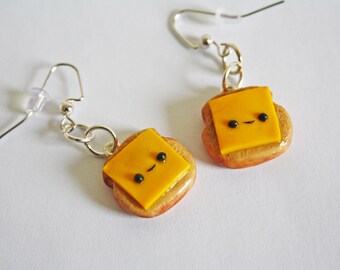 Kawaii Toast and Cheese Earrings | Polymer Clay Earrings | Kawaii Jewelry | Food Jewelry | Breakfast Jewelry | Sandwich Earrings
