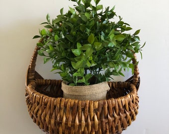 Vintage wall basket, wicker hanging basket, boho wall basket