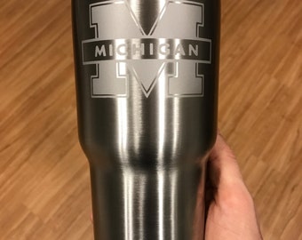 30oz University of Michigan Engraved Stainless Steel Tumbler Thermos Yeti RTIC Hogg