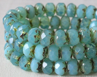 9x6mm Rondelle Beads - Czech Glass Beads - Jewelry Making - Aqua Opaline - (10 or 25 bead strand)