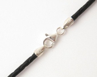 2mm Black Braided Bolo Leather Cord Necklace Silver Clasp 14" inches - 36" inches Silver Clasp, You choose length. LCB0200BLKS