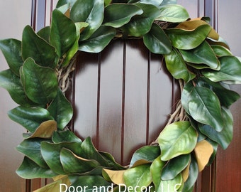 Magnolia Wreath~Artificial Magnolia Leaves~Front door wreaths~monogram wreath~southern wreath~farmhouse decor~rustic decor~summer wreath