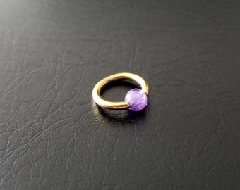 16g 14g 3/8" Gold Amtheyst Stone Captive Bead Ring Small Nostril Hoop Daith Helix Ring Tragus Cartilage Septum Lip Stainless Steel
