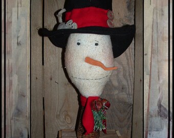 SALE Primitive folk art snowman make do beehive bobbin black wool fedora handmade cloth mouse HAFAIR OFG faap Lucys Lazy Dayz