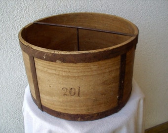 Large Antique wood farmers crock/container/storage. Wall storage. Single piece of formed wood. Farmhouse decor. Handmade/hand forged.