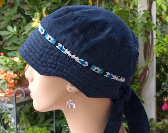 Women's Chemo Hat Cancer Caps Chemo Cap Cotton Denim Hat Adjustable and Reversible MEDIUM
