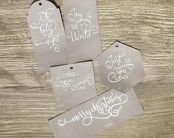 Printable Gift Tags - Word Art Chalkboard Gift Tag - Christmas Gift Tags - Instant Download - Black & White Christmas tags -Digital Gift Tag