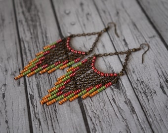 Earrings red, green and orange.