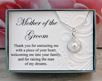 Mother of the Groom necklace gift from Bride Sterling silver infinity necklace Swarovski crystal pearl Thank you gift for groom's mother