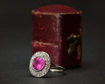 Edwardian Burmese Pink Sapphire & Diamond Ring
