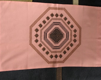Curtain fabric, Tangerine, embroidered Hardanger