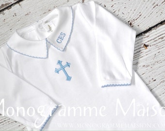 Baby Boy Christening Outfit - Baptism Outfit - Dedication Outfit - Baby Boy Outfit - Newborn Pictures Outfit - Collared Romper - Pima Cotton