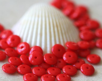 6mm Rondelle - Czech Glass Bead - Jewelry Making Supply - Opaque Red Rondelle Beads - 50 bead Strand