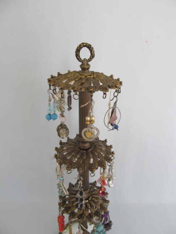 3Tier Earring Holder from Vintage Repurposed Lamp