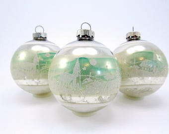 Shiny Brite Stenciled Christmas Ornaments Vintage Glass Christmas Decorations Baubles 1950s