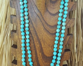 36" and 60" 8mm Long Shiny Turquoise Beaded Necklace, Extra Long Turquoise Necklace, Long Shiny Turquoise Magnesite Gemstone Necklace,