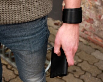Black leather cuff, leather wristband, black bracelet, leather armband