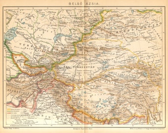 1893 Original Antique Map of Inner or Central Asia
