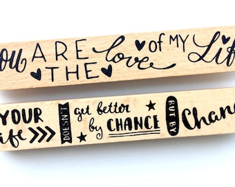 Set of 2 wood rubber border stamps | quotes stamps | you are the love of my life | handlettering