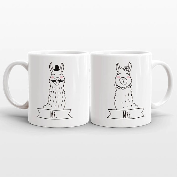 MR and MRS Mug Set Llama Valentine Day Gift Wedding Gift for Couple Anniversary Gift Men Women Engagement Gift Llama Mugs Couple Coffee Mugs