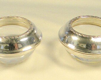 Two Vintage Open Salt Cellars, or Dishes, Made in United States 1920 Round Sterling Silver and Glass Open Salt Dishes