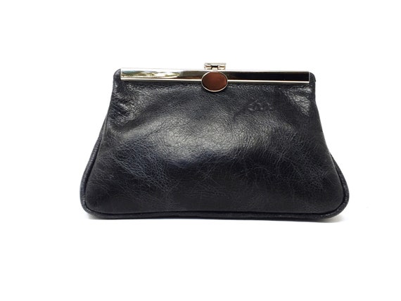 Cosmetic pouch black leather,small leather clutch, black leather bag small