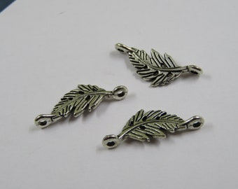 SET of 6 Silver feather (A42) leaf connector charms