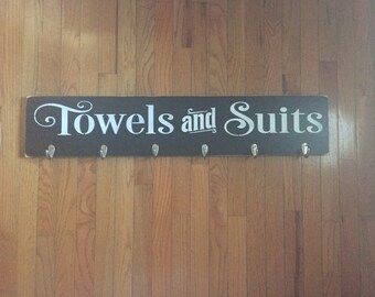 Towels & suits/ outdoor/ pool/ wood sign