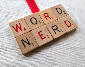 WORD NERD SCRABBLE Magnet Ornament - Read Writer Book Worm Bibliophile Library Linguist Introvert Words with Friends Stocking Stuffer Gift