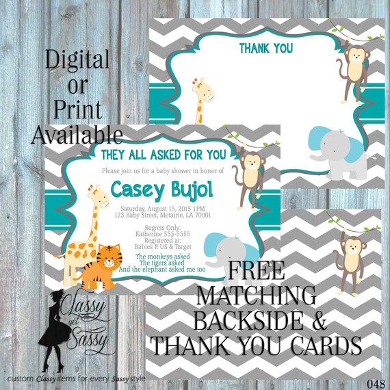 Jungle theme Baby Shower invitation, Jungle Invitation Shower, animal Invitation, zoo animal theme Luncheon zoo invite Shower 048