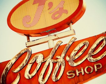 J's Coffee Shop Vintage Neon Sign | As Seen on Vintage and Flea | Retro Kitchen Decor | Historic Highway 99 | Fine Art Photography