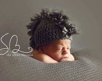 Baby Mohawk Hat, Baby Hawk Hat, Grey Boy Hat, Newborn Mohawk - ANY SIZE
