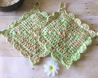 Cotton Potholder, Kitchen Pot Holders, Crochet Potholder, Mint Potholder, Hot Pad, Brown Pot Holders, Multi color Potholder, Gift for Her