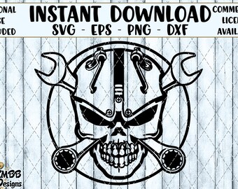 SALE - Instant Download - Personal Use - Mechanic Skull Wrenches - Svg Png Dxf Eps - Cut cutting svg Shirt Cup Design Wall Art