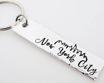 New York City Keychain, Can be made with NYC, Boston, San Francisco, Chicago, Hand stamped keychain, City girl, City lover, City gifts