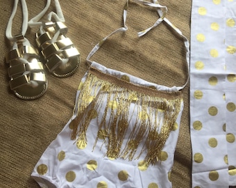 White romper,Gold dots romper,Baby girl clothing set,Pictures baby girl Romper,Bright,Gladiator gold