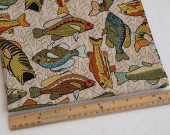 1/2 Yard Novelty Cotton Fabric Funky Fish