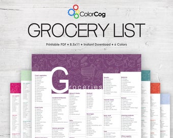 Grocery List Printable PDF - 6 Colors - 6 Pages