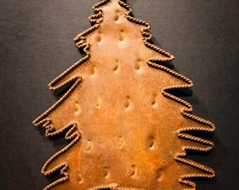 Primitive Rusted Tin Single Pine Tree Holiday Ornament