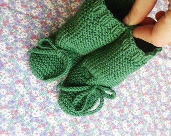 cotton merino long baby booties - knit baby booties - newborn knit boots - handknit boots